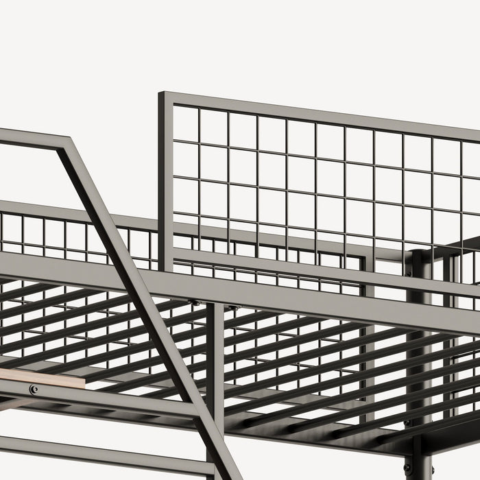 Metal Loft Bed With Built - In Charging Station And LED Light