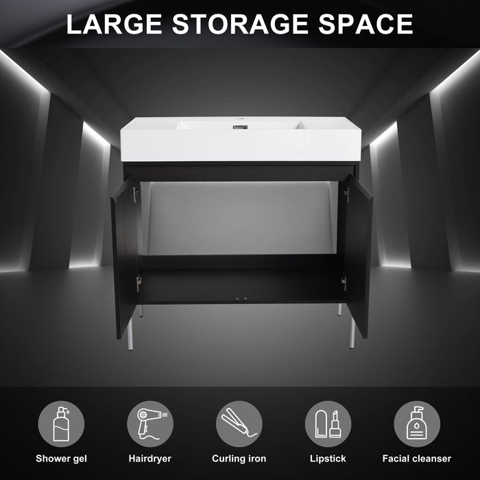 Freestanding Bathroom Vanity With Resin Sink And Storage Cabinet