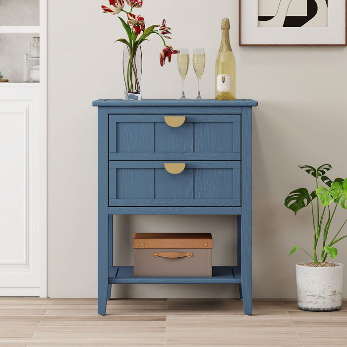 2 Drawer Side Table, American Style, End Table, Suitable For Bedroom, Living Room, Study