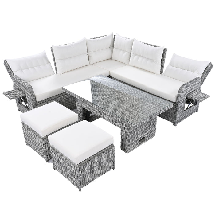 Outdoor Furniture Set Patio Rattan Furniture Set With Adjustable Table, Recliners With Extendable Side Tables And 2 Ottomans