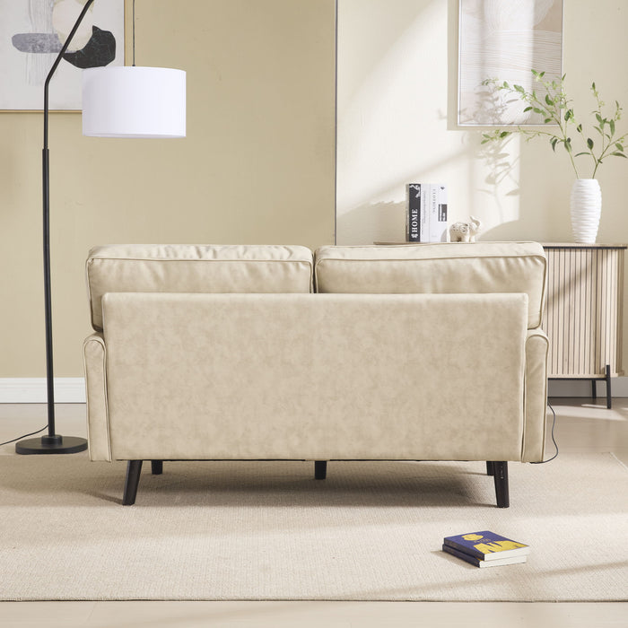 Mid Century Modern Loveseat Sofa With USB Ports, Removable Pillow Cover