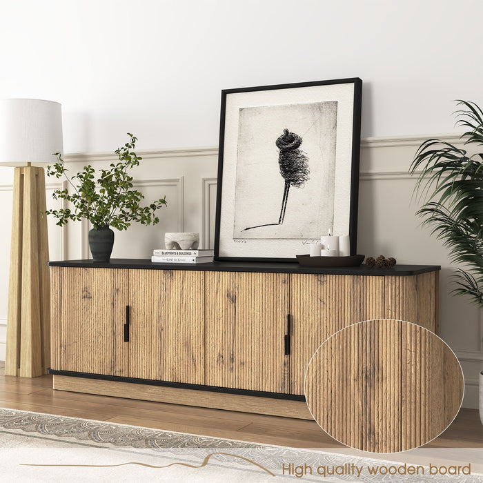 Grain 4 Door TV Cabinet, An Ideal Choice For TV And Item Storage In Modern Homes, A Perfect Blend Of Nordic And Modern Minimalist Styles - Black