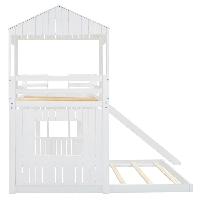 Loft Bunk Bed With Playhouse, Farmhouse, Ladder, Slide And Guardrails