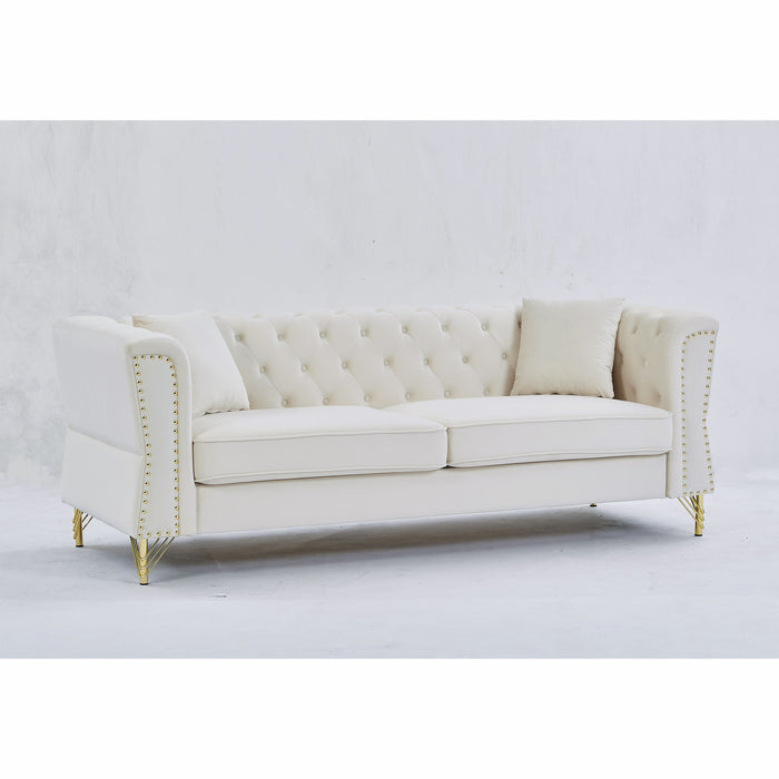 3 Seater / 2 Seater Combination Sofa Tufted Couch With Rolled Arms And Nailhead For Living Room, Bedroom, Office, Apartment, Four Pillows