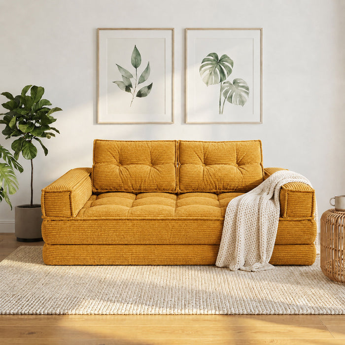 2 Seater Modular Corduroy Sofa With Chaise Lounge For Living Room
