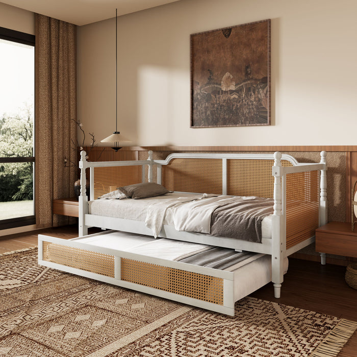 Traditional Style Rattan Daybed, No Box Spring Needed