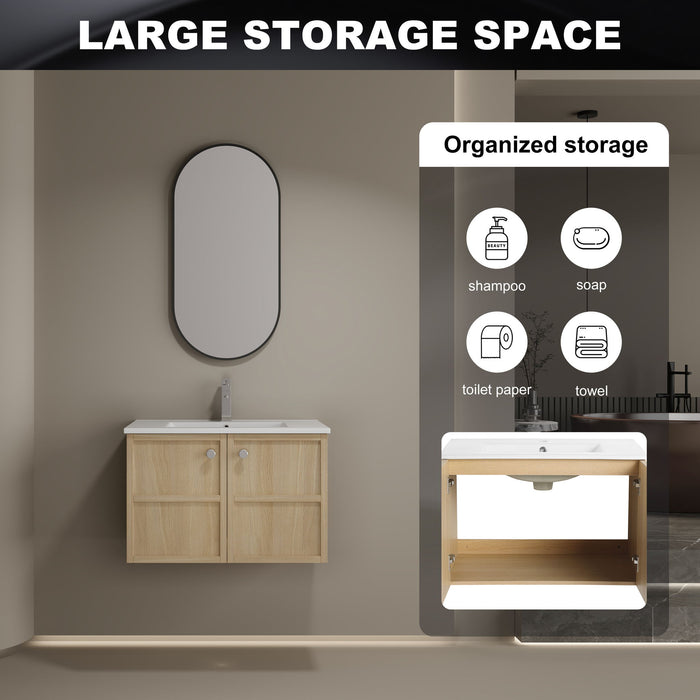 Wall Mounted Bathroom Vanity With Ceramic Sink And 2 Soft Closing Doors