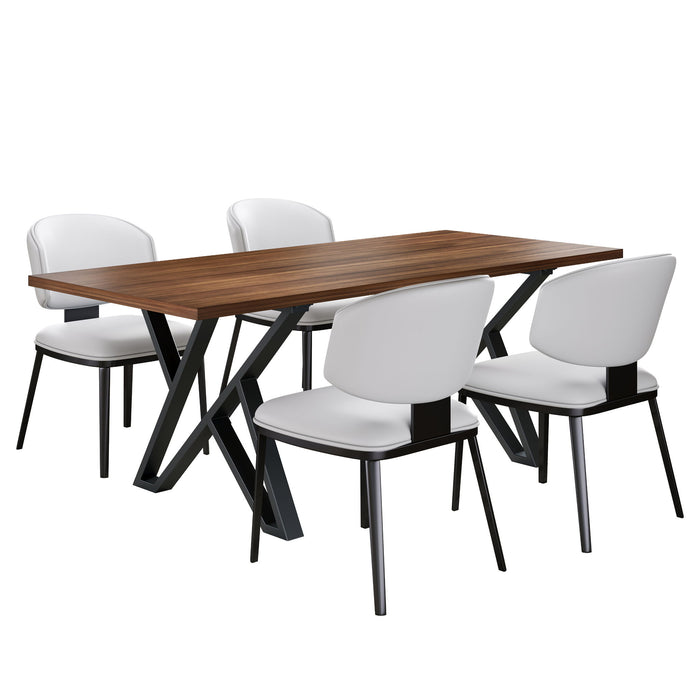 5 Pieces Modern Faux Leather And Metal Dining Set