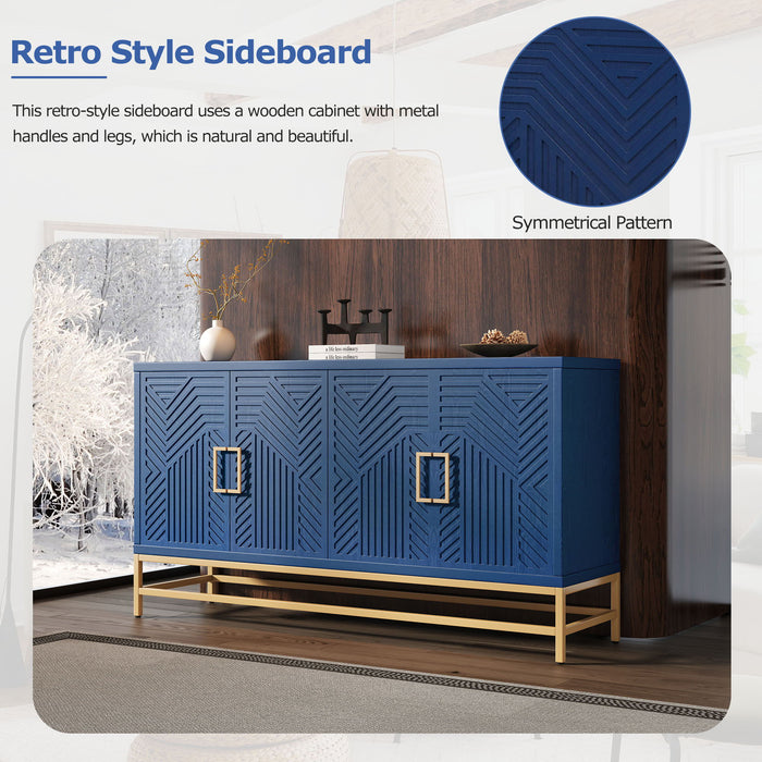 Trexm Retro Style Sideboard With Adjustable Shelves, Rectangular Metal Handles And Legs For Kitchen, Living Room, And Dining Room (Navy)