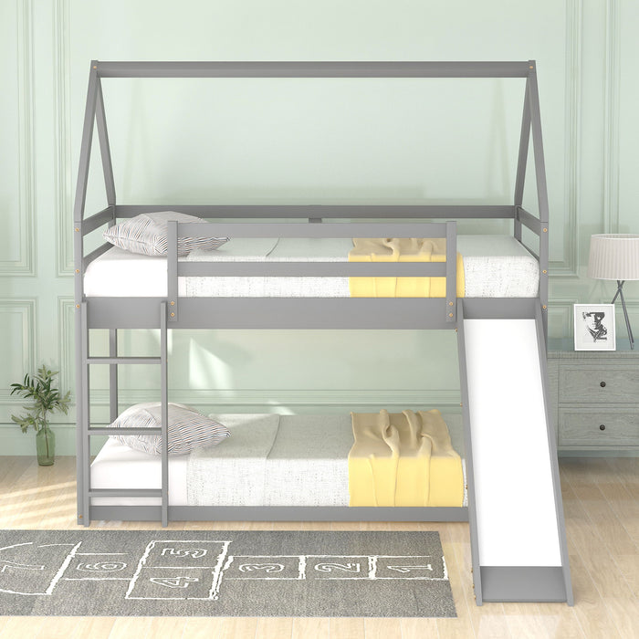 House Shape Bunk Bed With Slide And Ladder