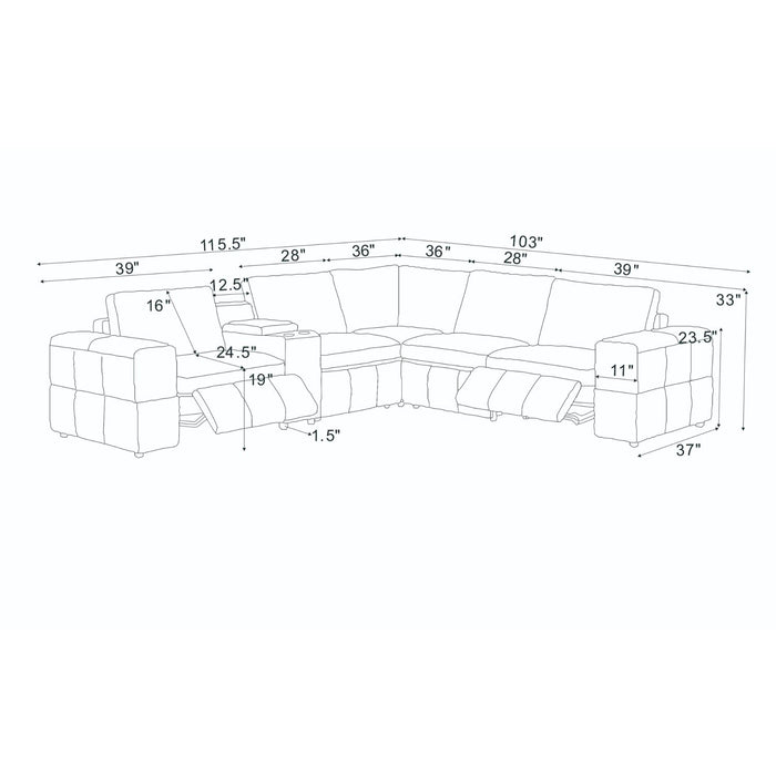 Upholstered Large Arms Sectional With Recliner Seats