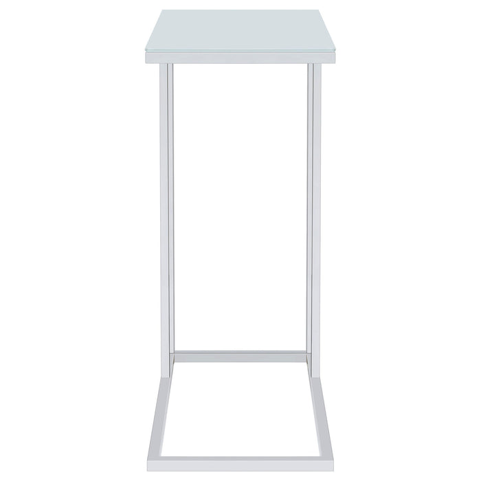 Stella White Glass Top C-Shaped Sofa Side Table Chrome