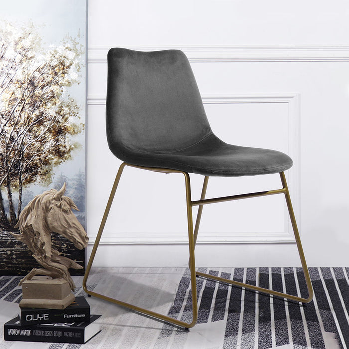 Modern Dining Chairs (Set of 2), Velvet Upholstered Side Chairs With Golden Metal Legs For Dining Room Furniture, Grey