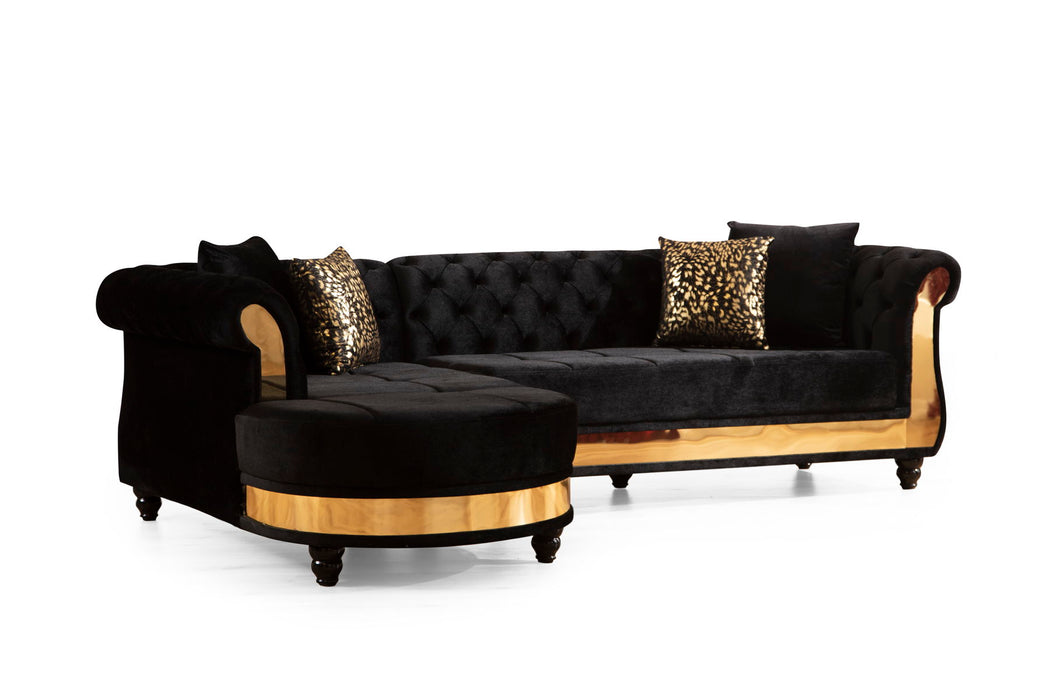 Julia Sectional Made With Velvet Fabric In Black