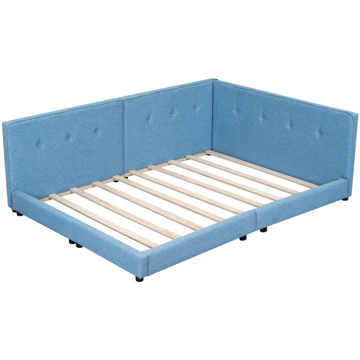 Upholstered Queen Size Tufted Platform Bed, Blue