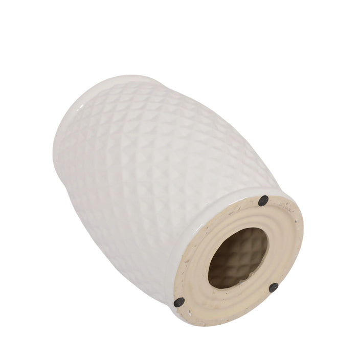 Glazed Ceramic Drum Stool Indoor / Outdoor Side Table Ceramic - White