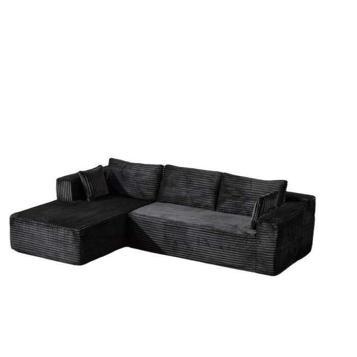 Compression Sectional Couch With Comfy Chaise, Boneless L Shape Sofa With Deep Seat