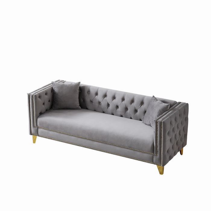 3 Seater Deep Seat Sofa, Sofa With Button Nailhead, Square Arm