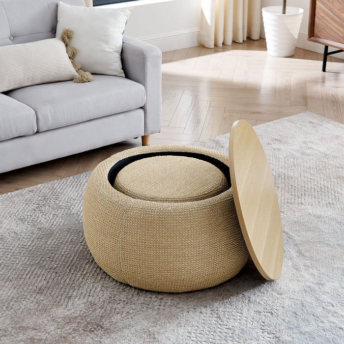 Round Storage Ottoman, 2 In 1 Function, End Table And Ottoman