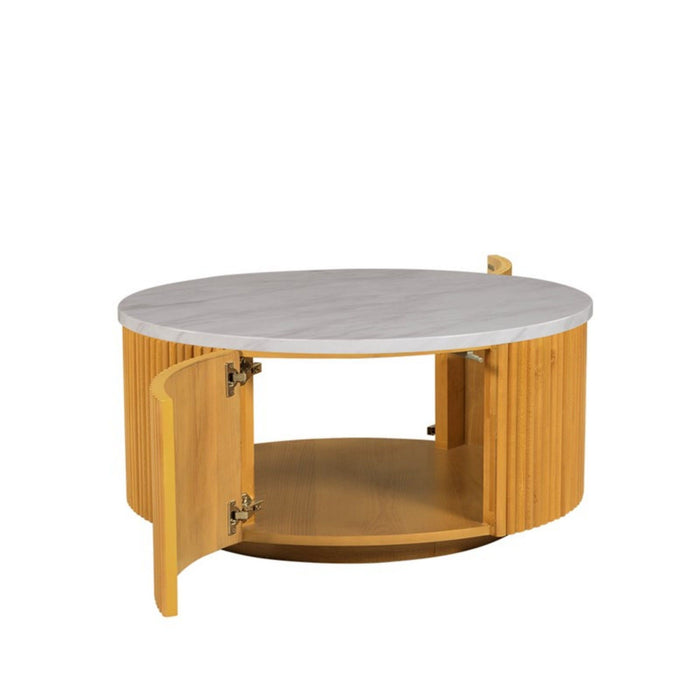 Round Coffee Table With Storage - Natural / White