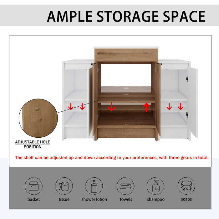 48" Freestanding Bathroom Vanity With Sink And 2 Storage Cabinets, Soft Closing Door - Imitative Oak / White