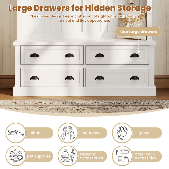 Hall Tree With 4 Drawers, Coat Rack With 6 Hooks