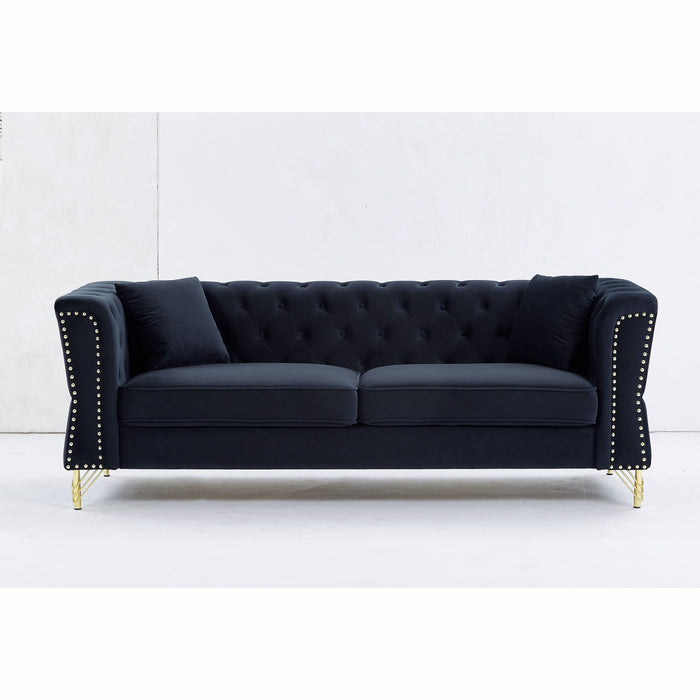 3 Seater / 2 Seater Combination Sofa Tufted Couch With Rolled Arms And Nailhead For Living Room, Bedroom, Apartment, Four Pillows