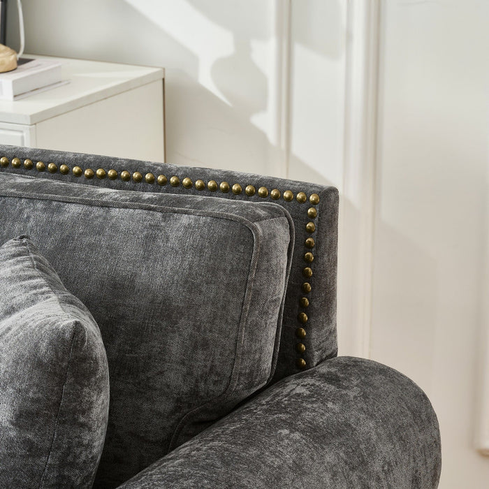 3 Seater Sofa With Tufted Upholstery, Rolled Arms, Nailhead Trim