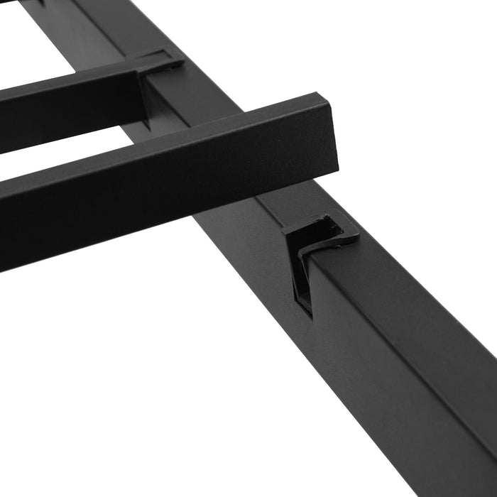 Modern Metal Platform Bed Frame With Wooden Headboard, USB Charging Station, Storage Drawers