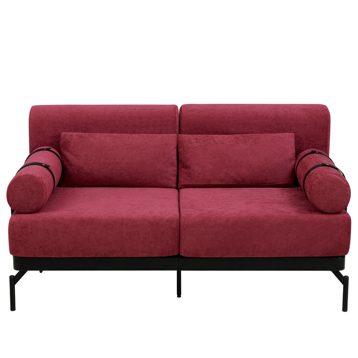 Modern Loveseat Sofa 2 Seater With USB Ports, Cylindrical Armrests