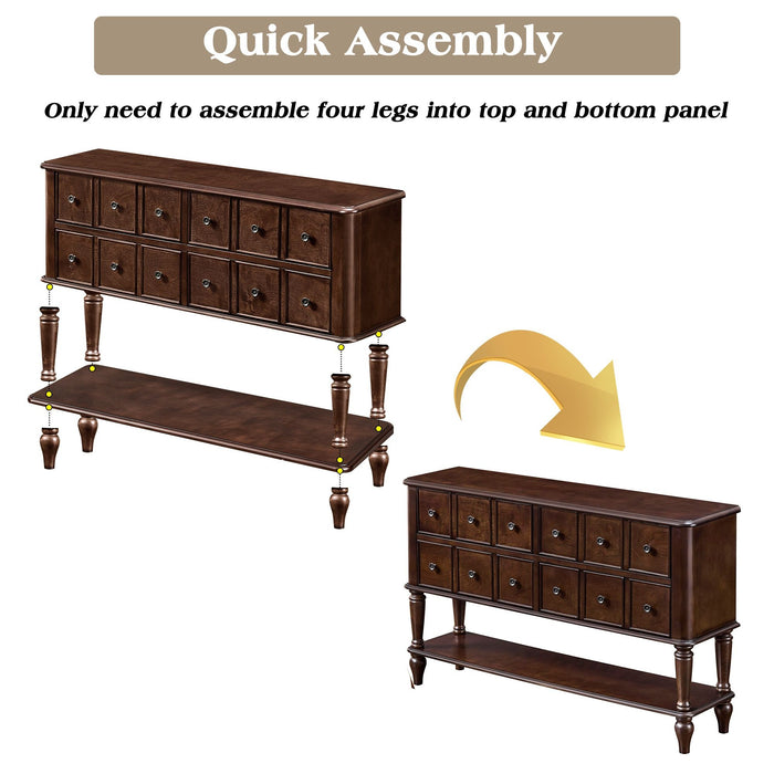 Console Table, Entryway Sofa Table With 4 Storage Drawers And Open Shelf - Espresso