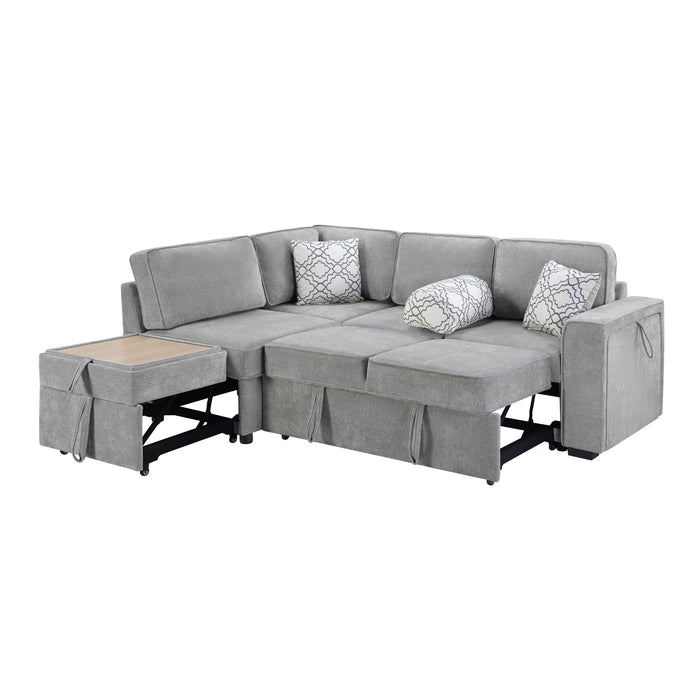 Convertible Sectional L-Shaped Sofa With Dual Pull-Out Sleepers, Flip-Top Table, USB Ports, Cup Holder & Storage