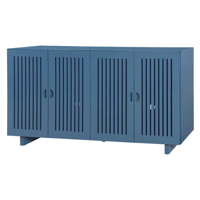 Trexm Modern Style Sideboard With Superior Storage Space, Hollow Door Design And 2 Adjustable Shelves For Living Room And Dining Room (Navy Blue)