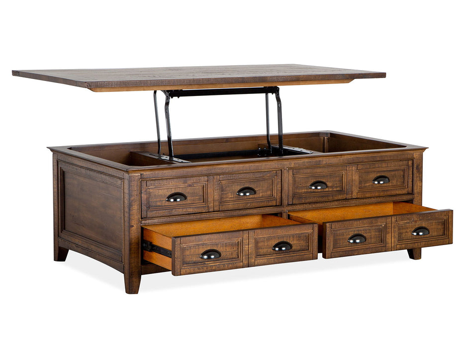 Bay Creek - Lift Top Storage Cocktail Table With Casters - Toasted Nutmeg