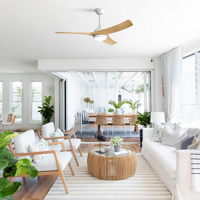 52" Ceiling Fan & 18W LED Light And Remote Control, DC Motor For Bedroom - White