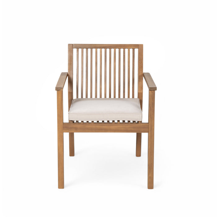 7 Piece Patio Furniture Set Acacia Wood Table And 6 Heavy Duty Cushioned Chairs