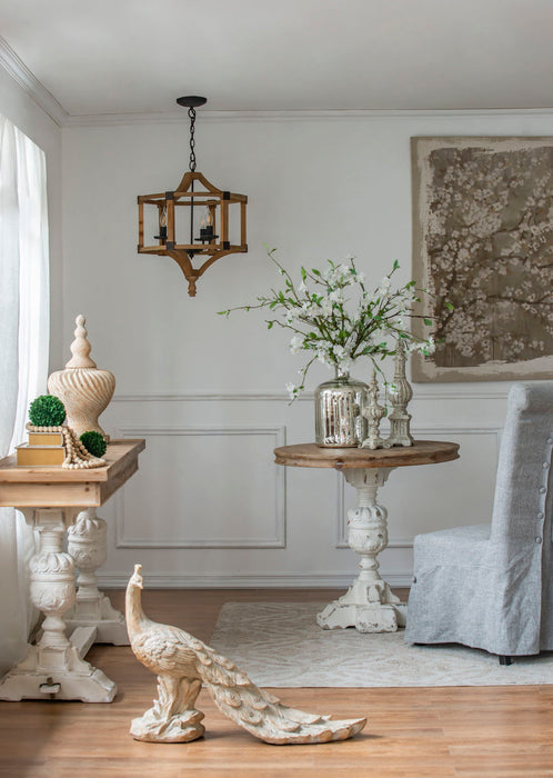 3 Light Wood Drum Chandelier, Hanging Light Fixture With Adjustable Chain For Kitchen, Bulb Not Included - Brown