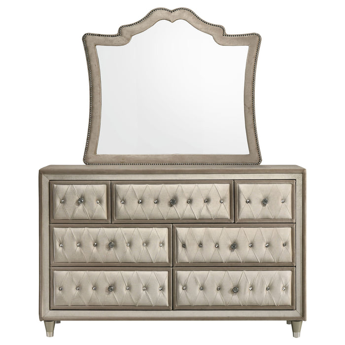 Antonella 7-drawer Upholstered Dresser with Mirror Ivory