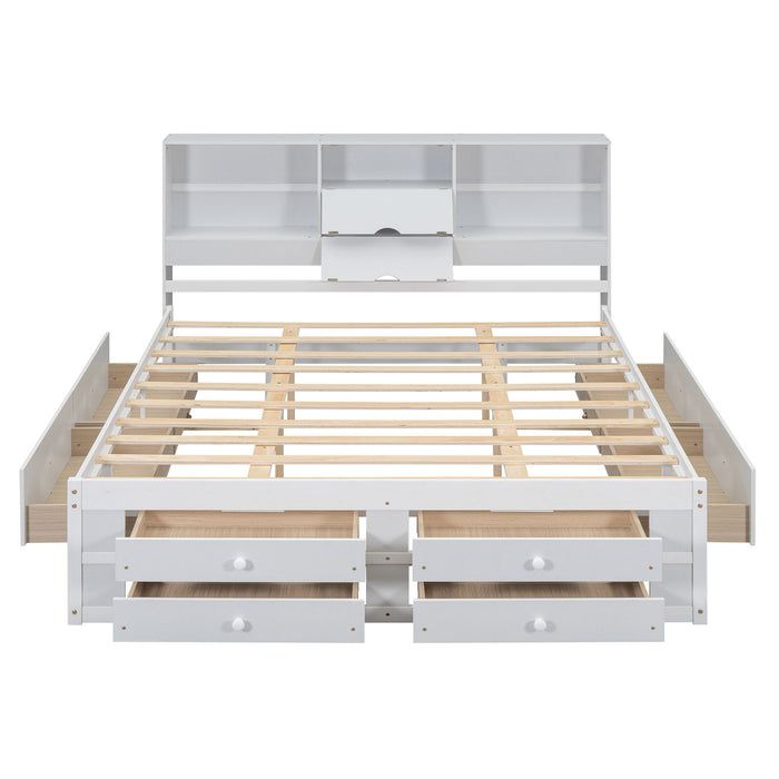 Platform Bed With Storage Headboard And 8 Drawers