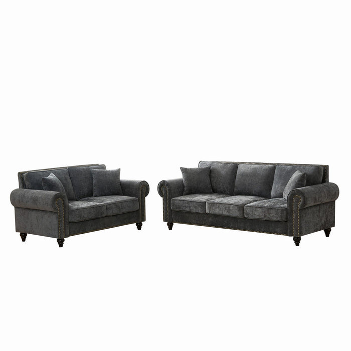 Modern 3 And 2 Seater Sofa With Rolled Arms, Tufted Upholstered Couch