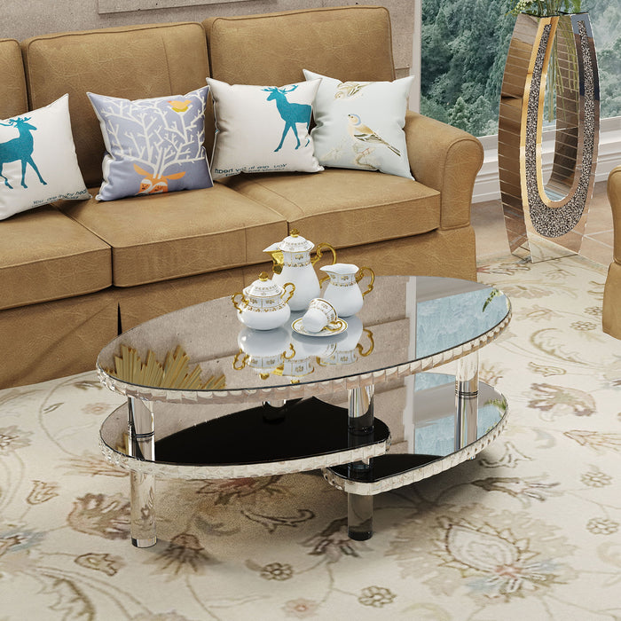 Coffee Table, Oval Double Layer Home Furnishing - Silver