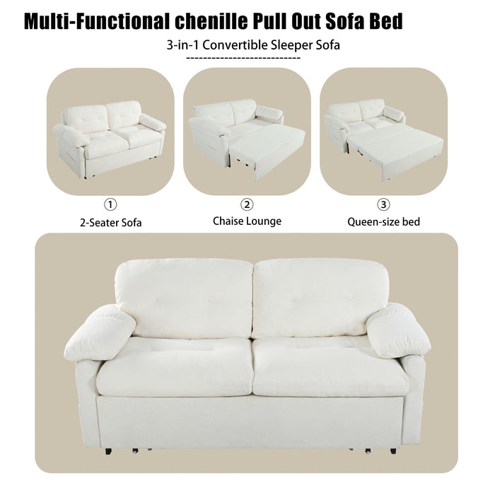 Convertible Pull Out Sofa Bed Queen Size, 3 In 1 With Side Storage