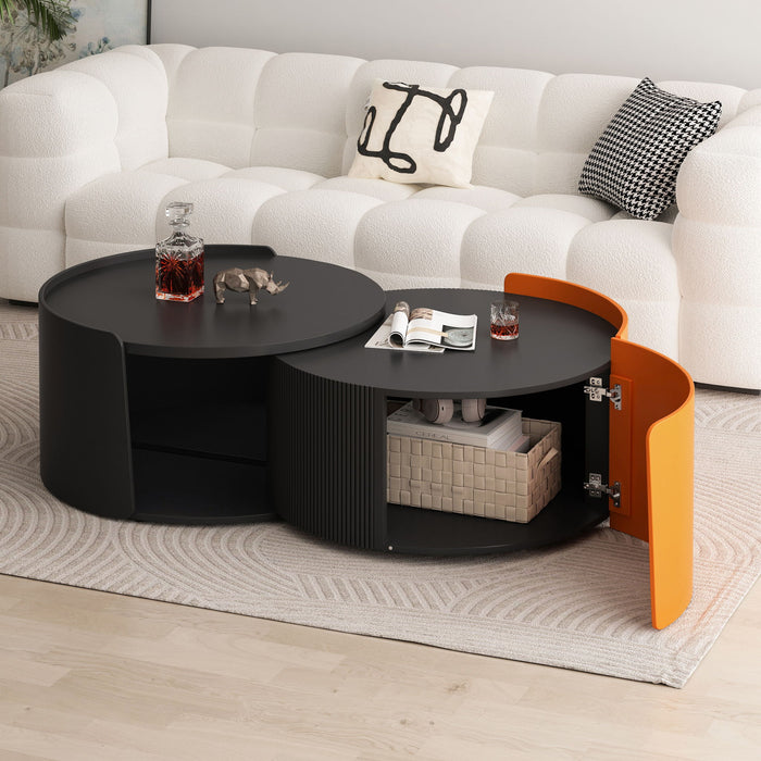 Modern Round Nesting Coffee Table With Extendable Sliding Top