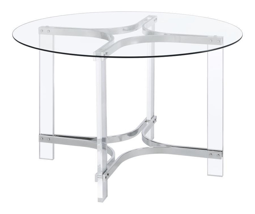 Keeling - 5 Piece Round Glass Top Acrylic Dining Set - Chrome