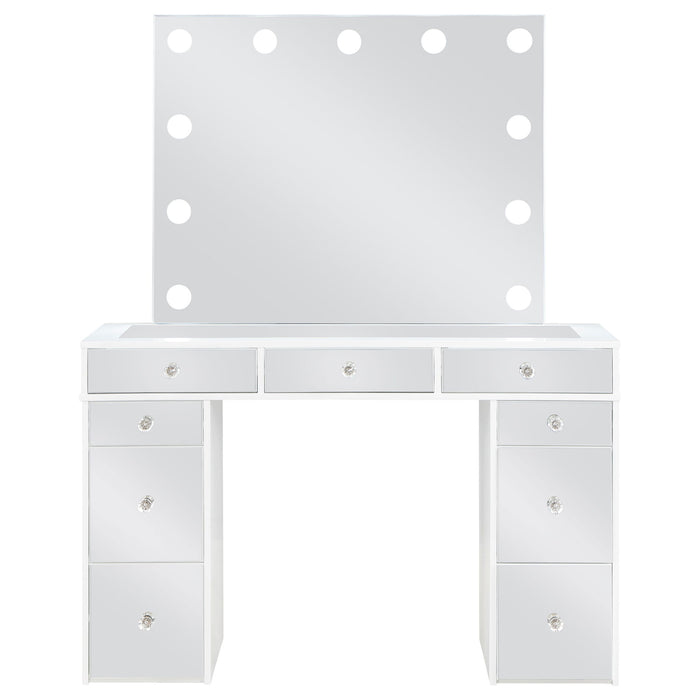Winona - Makeup Vanity Set With Bulb Lit Mirror And Upholstered Stool - White