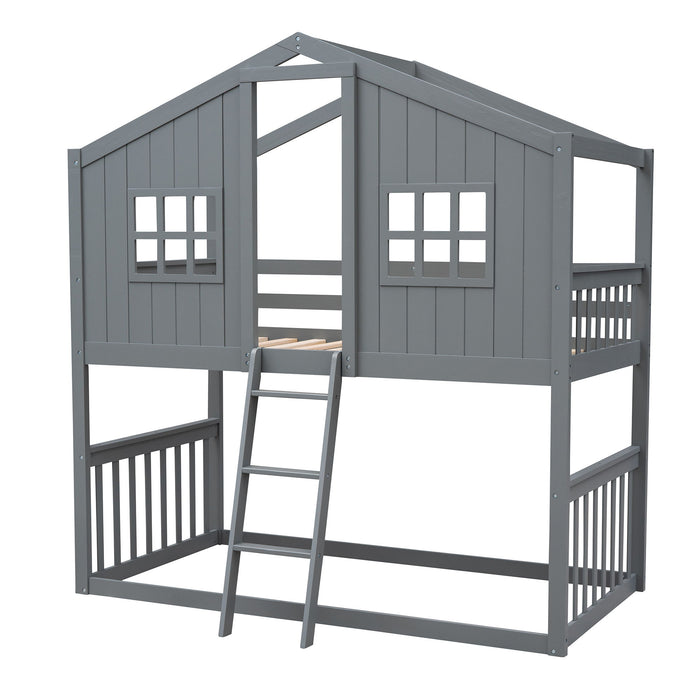 House Bunk Bed With Ladder, Wood Bed