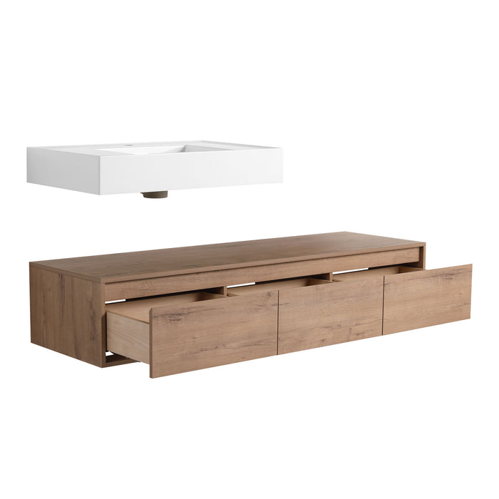 Modern Wall Mounted Bathroom Vanity With Resin Sink And Soft Close Drawer