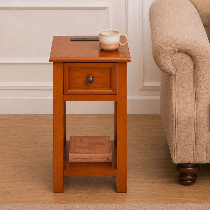 End Table With Drawer And Shelf For Living Room - Walnut