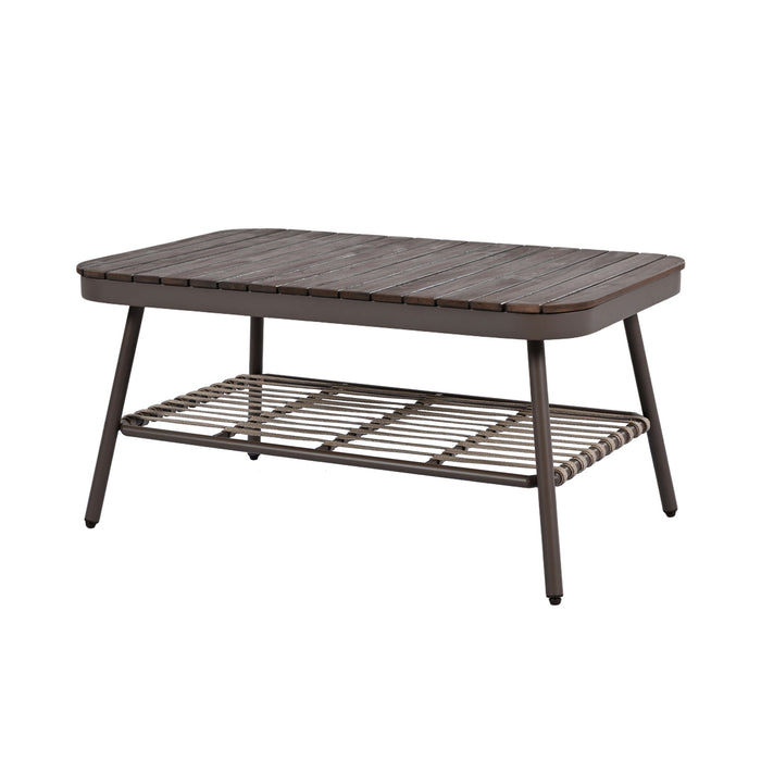 4 Piece Outdoor Patio Furniture Set, Metal Chairs With Woven Rope U Shaped Backrest