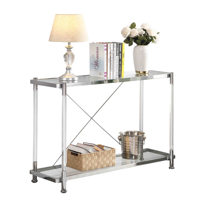 43.31'' Chrome Glass Sofa Table, Acrylic Side Table, Console Table For Living Room & Bedroom